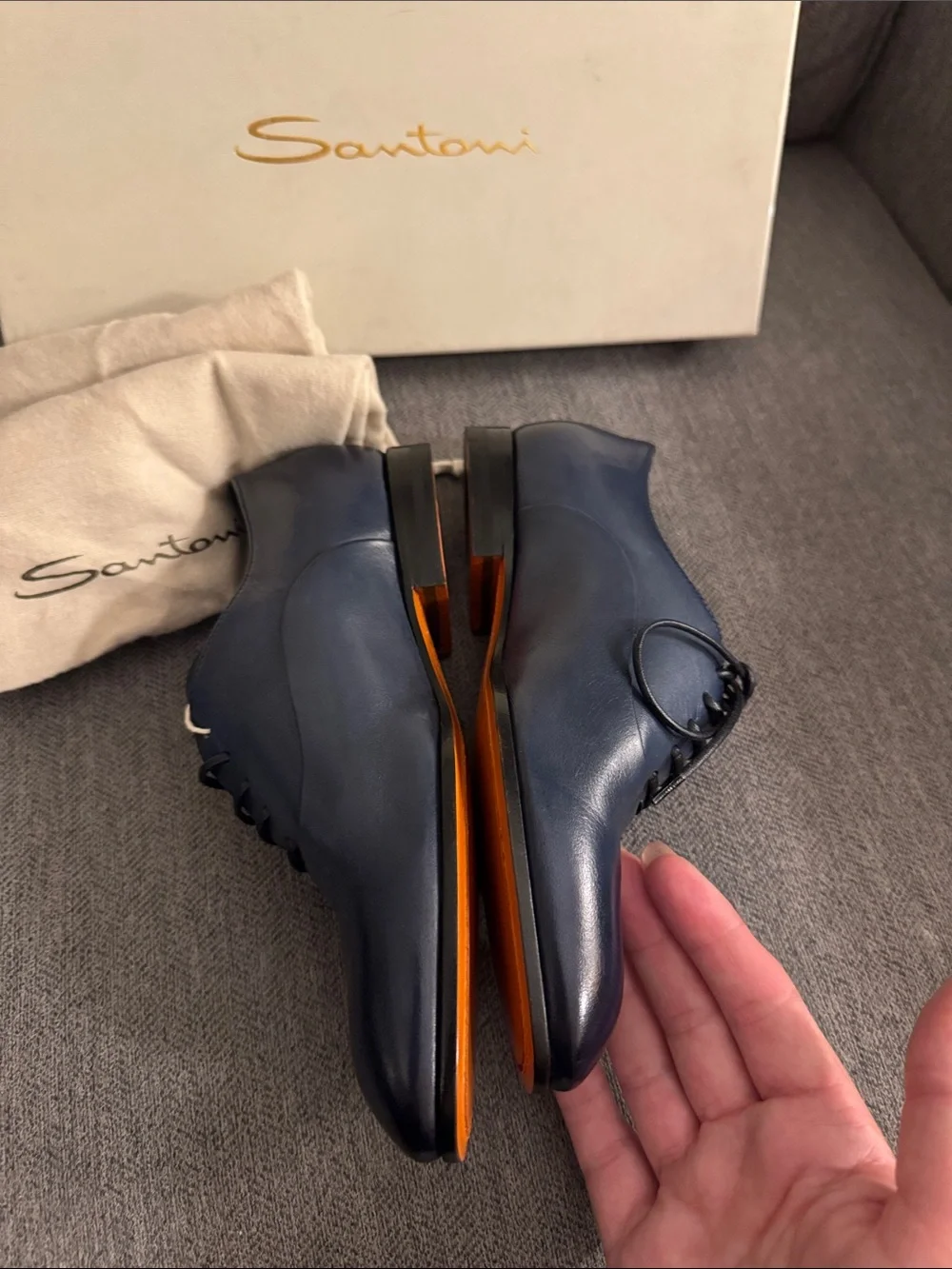 Santoni Dark Navy Leather Balmoral Oxfords